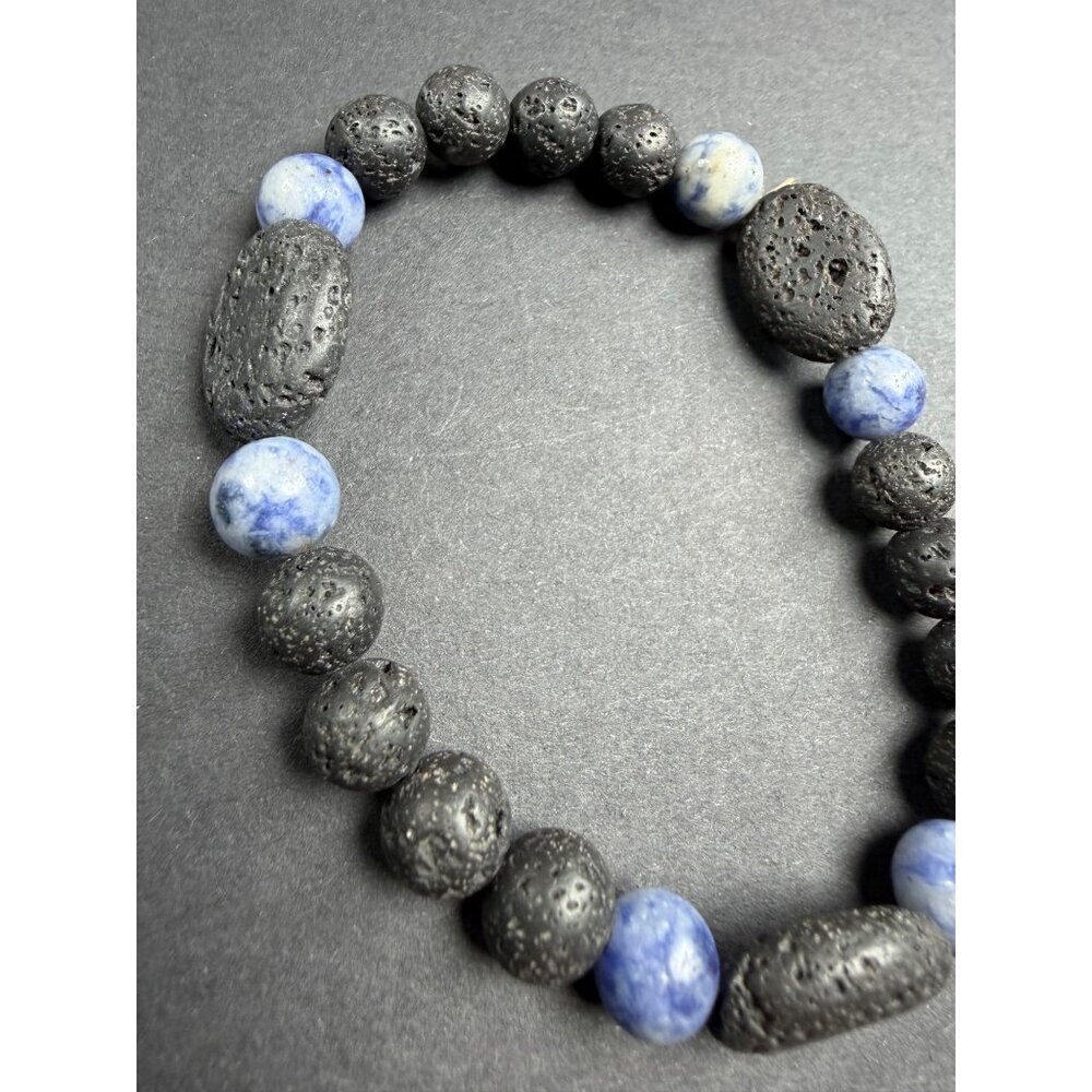 Natural Lava Rock & Sodalite Stretch Bracelet 9mm Beads Stone 7" Healing - Picture 4 of 6
